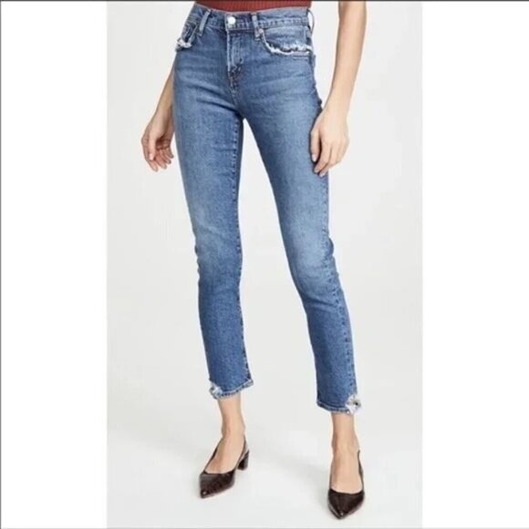 AGOLDE Women's Toni Slim Jeans Distressed Ankle Blue Stretch Size 26 - Picture 1 of 11